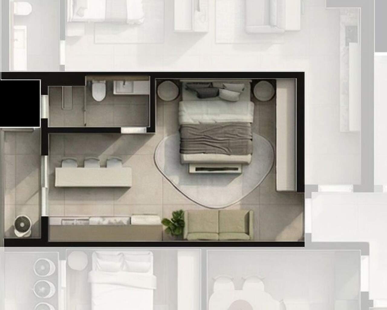 Apartamento à venda no Fazenda: Planta do studio final 11, de 30 m², em destaque no pavimento tipo do West Line