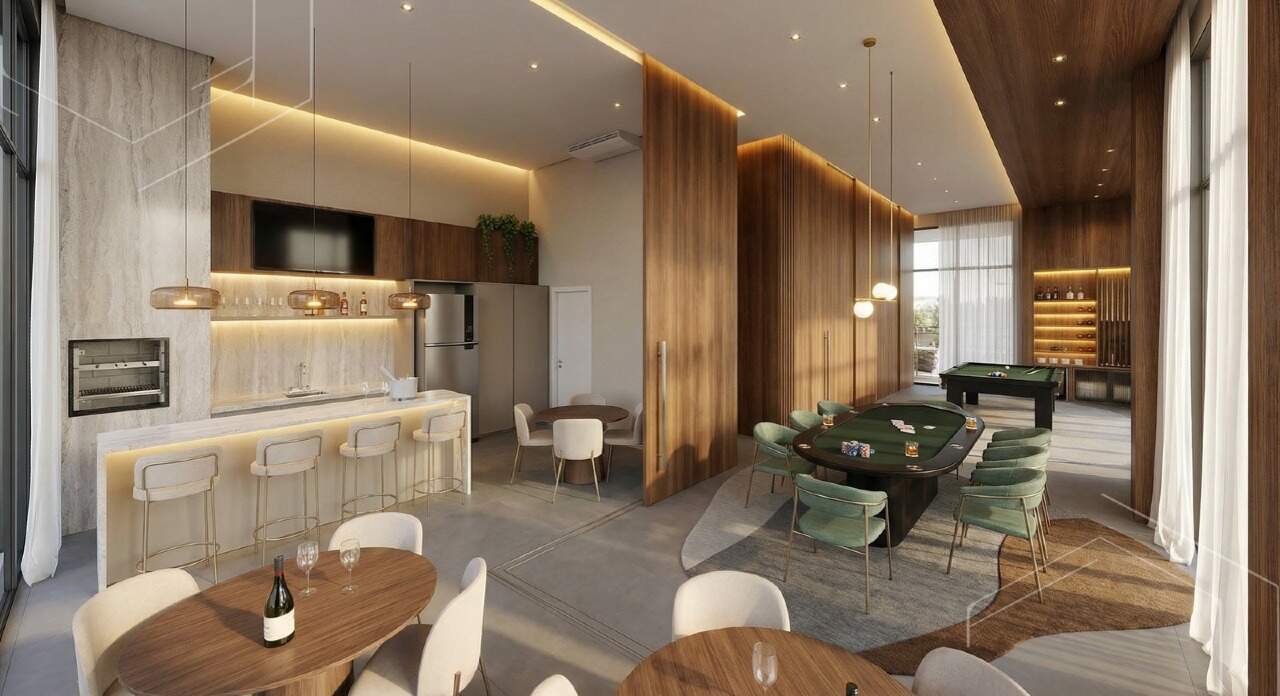 Apartamento à venda no Fazenda: Espaço gourmet integrado à sala de jogos (imagem ilustrativa)