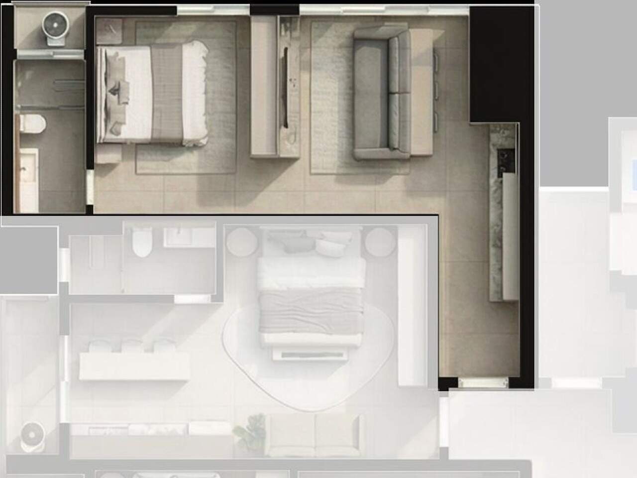 Apartamento à venda no Fazenda: Planta do studio final 10, de 35,82 m², em destaque no pavimento tipo do West Line