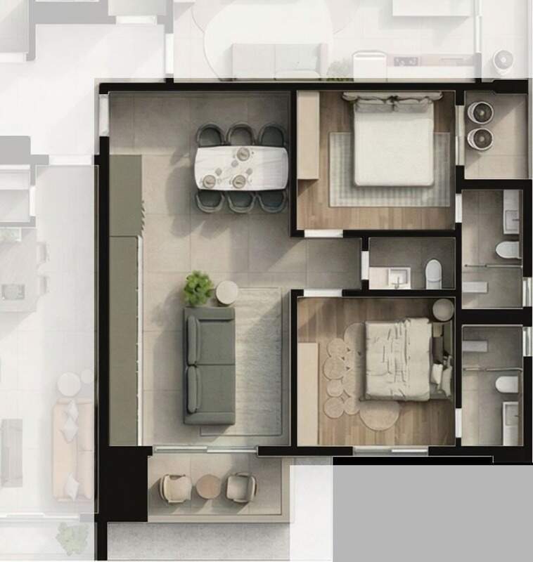Apartamento à venda no Fazenda: Planta do final 05, de 72,96 m² com 2 suítes, em destaque no pavimento tipo