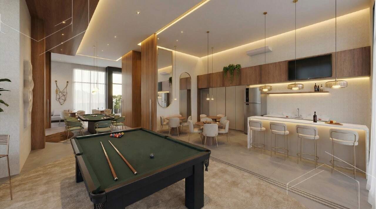 Apartamento diferenciado à venda no Fazenda: Sinuca integrada ao espaço gourmet (imagem ilustrativa)