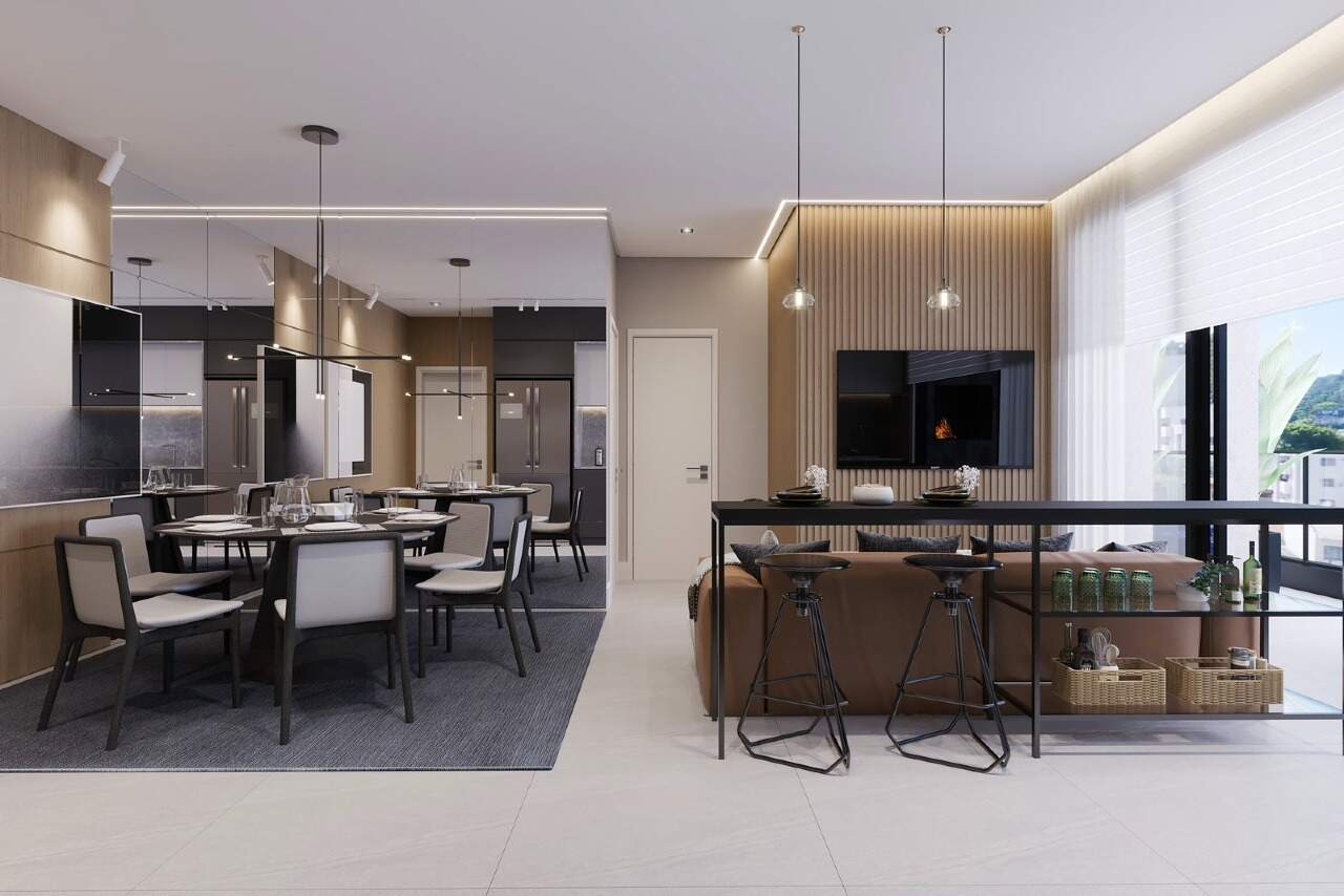 Apartamento à venda no Fazendinha: Living e jantar integrados de apartamento tipo do Metropolitan (imagem ilustrativa)