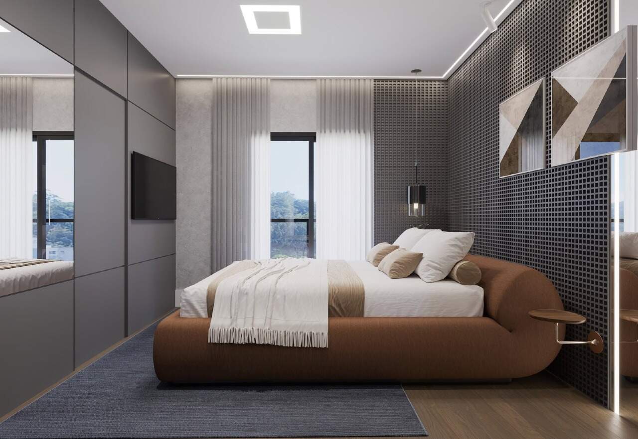 Apartamento à venda no Fazendinha: Suíte com parede em painel perfurado (imagem ilustrativa)