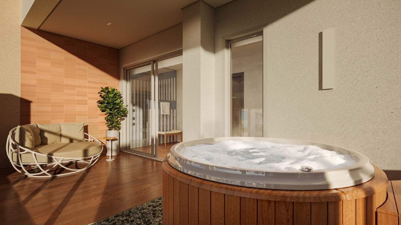 Apartamento à venda no Fazenda: Ofurô e lounge no espaço wellness (imagem ilustrativa)