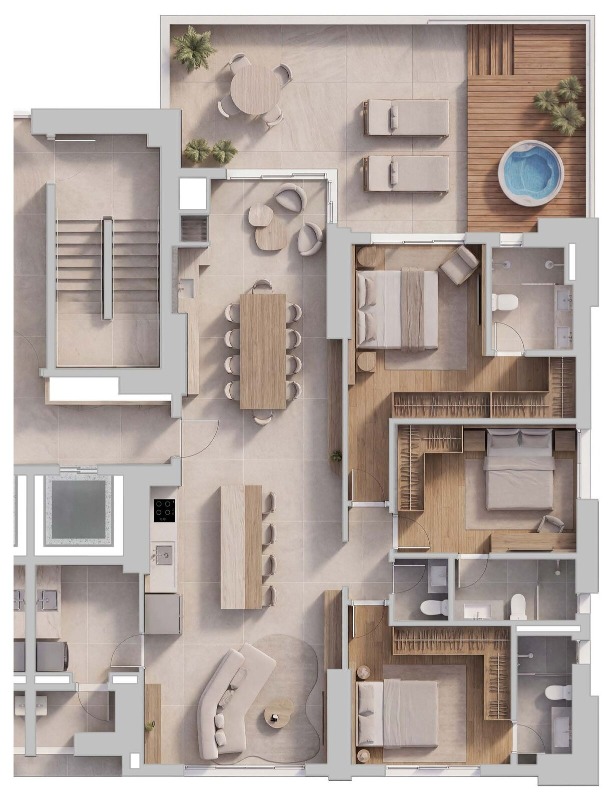 Apartamento diferenciado à venda no Centro: Planta do diferenciado de 207,44 m²: 3 suítes e terraço com hidromassagem