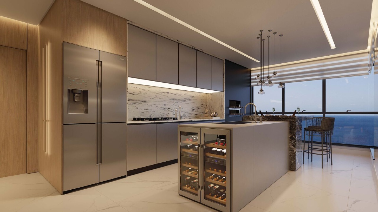 Apartamento diferenciado à venda no Centro: Cozinha com ilha do apartamento tipo do Luminare (imagem ilustrativa)