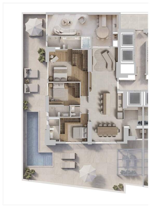 Apartamento diferenciado à venda no Centro: Planta do diferenciado de 373,17 m²: 3 suítes, terraço e piscina privativa