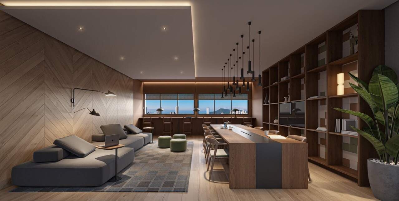 Apartamento à venda no Centro: Coworking no rooftop, com mesa comunitária (imagem ilustrativa)