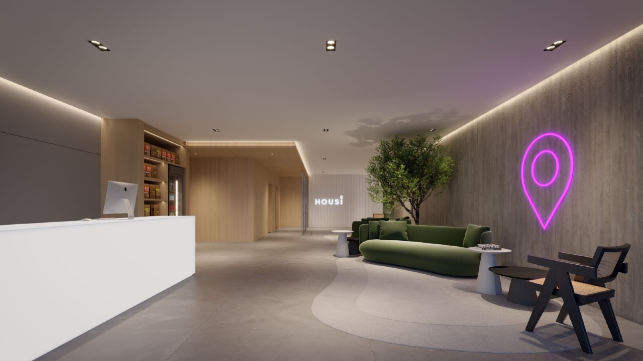 Apartamento à venda no Centro: Recepção do hall com balcão e sofá (imagem ilustrativa)