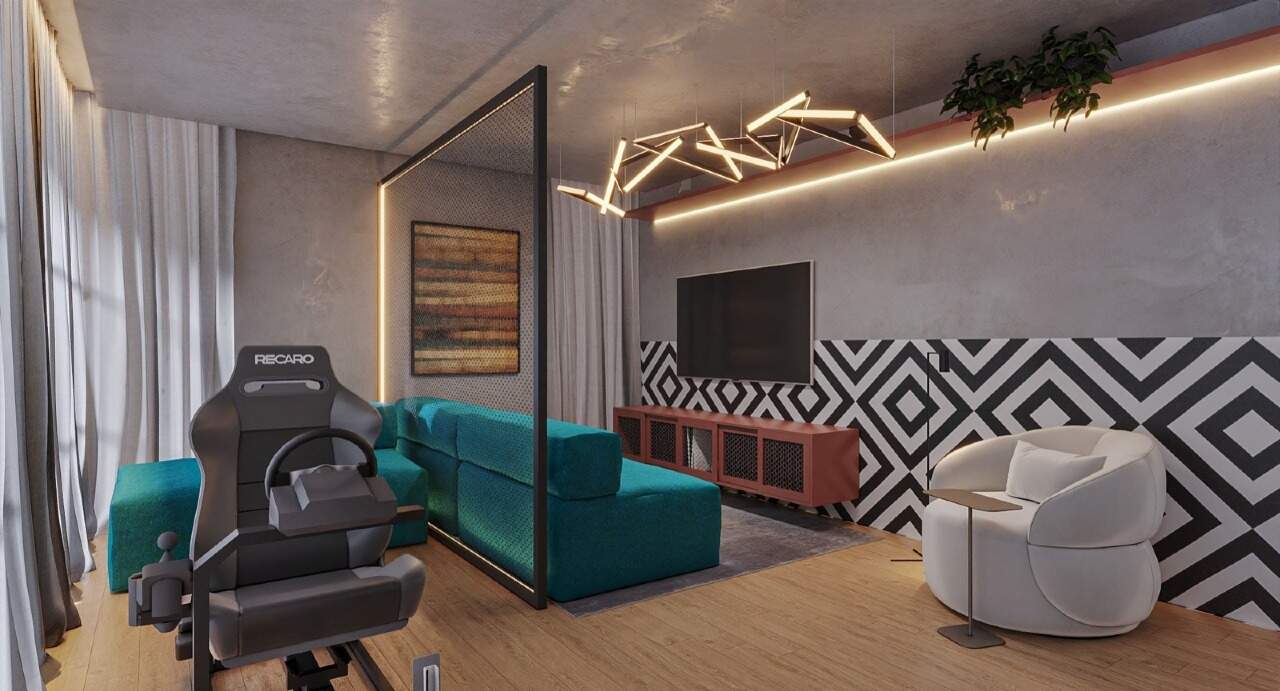 Apartamento à venda no Centro: Espaço teens com sofá e cadeira gamer (imagem ilustrativa)