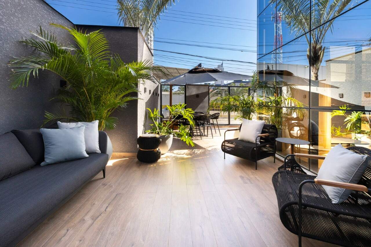 Apartamento diferenciado à venda no Fazenda: Lounge externo com paisagismo, na área comum
