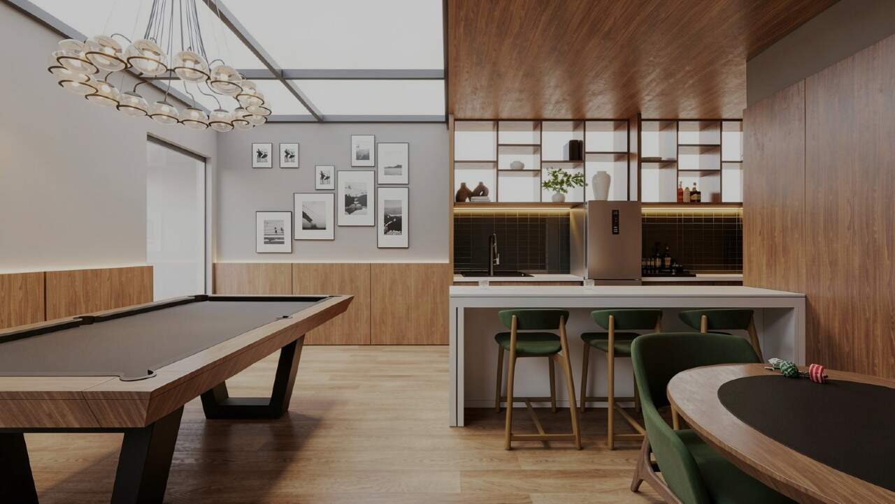 Apartamento à venda no Centro: Bothanic Pub com mesa de sinuca (imagem ilustrativa)