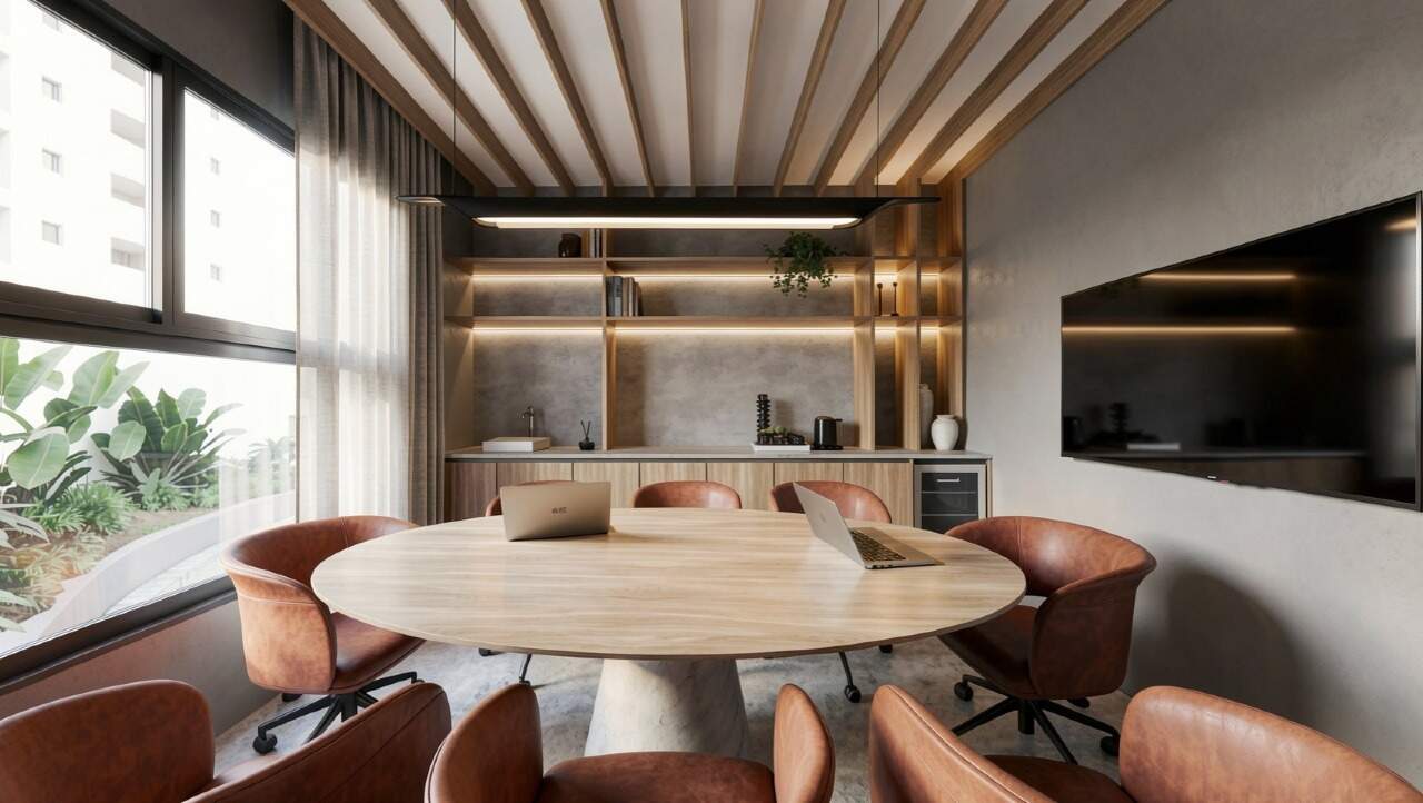 Apartamento à venda no Centro: Sala de reuniões com mesa redonda (imagem ilustrativa)