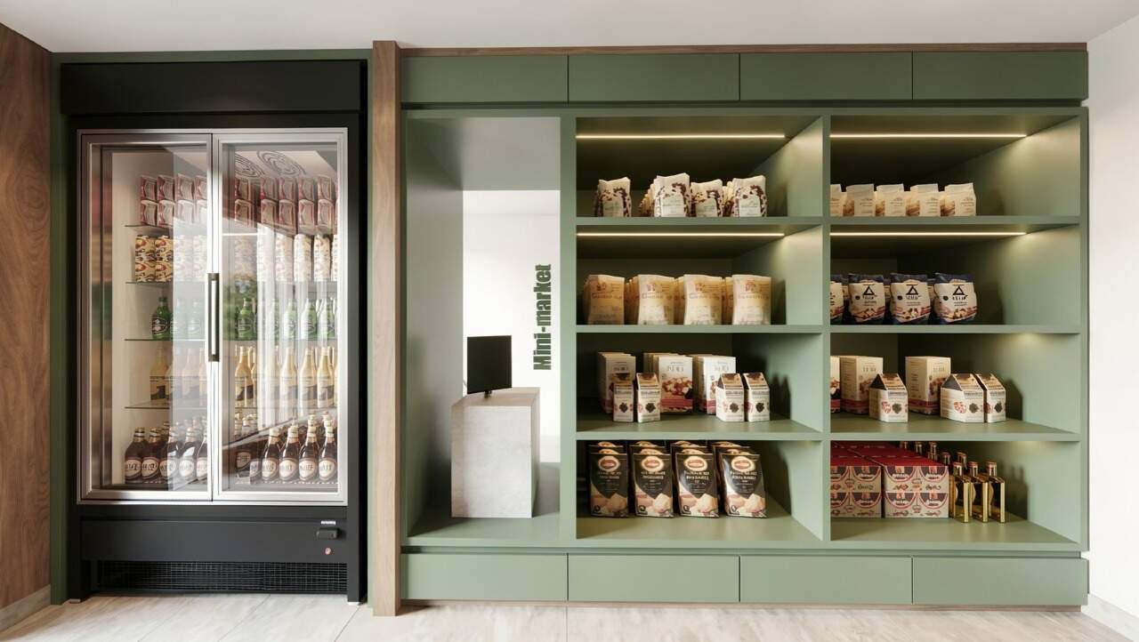 Apartamento diferenciado à venda no Centro: Mini market com geladeira de bebidas (imagem ilustrativa)