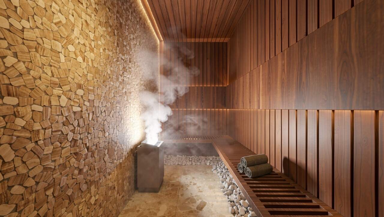 Apartamento diferenciado à venda no Centro: Sauna do pavimento de lazer (imagem ilustrativa)