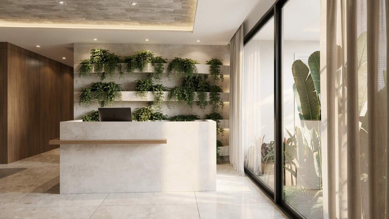 Apartamento diferenciado à venda no Centro: Recepção do hall com jardim vertical (imagem ilustrativa)