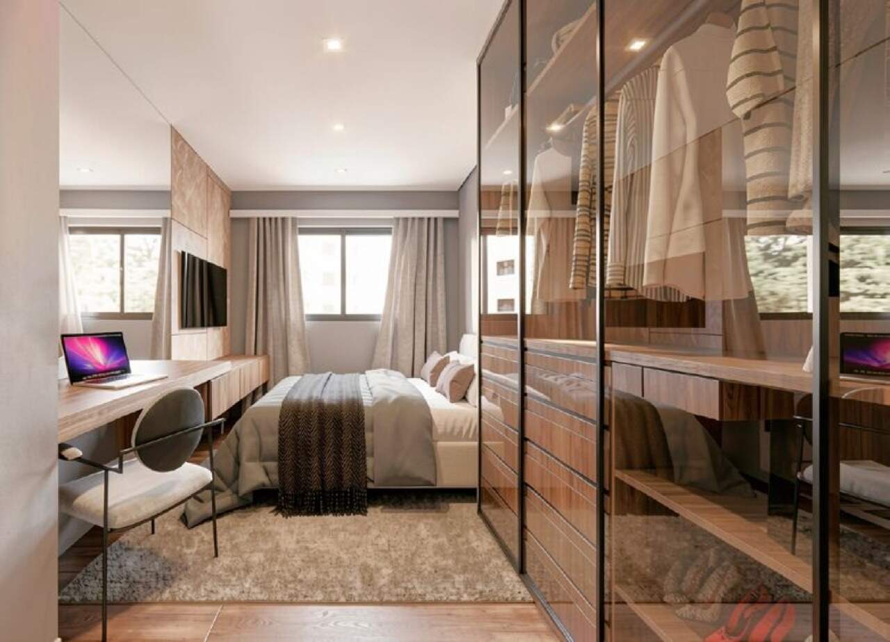 Apartamento diferenciado à venda no Centro: Suíte com closet de vidro em apartamento com sacada (imagem ilustrativa de outra planta)
