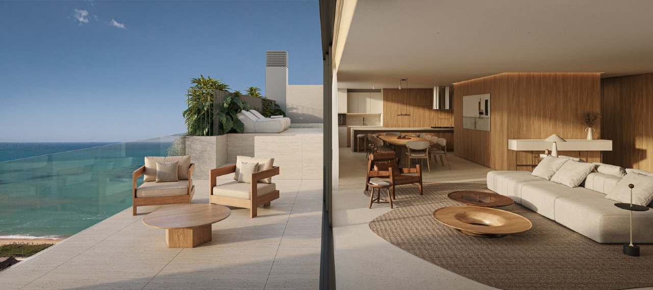 Cobertura à venda no Praia Brava: Sala integrada ao terraço da cobertura (imagem ilustrativa)