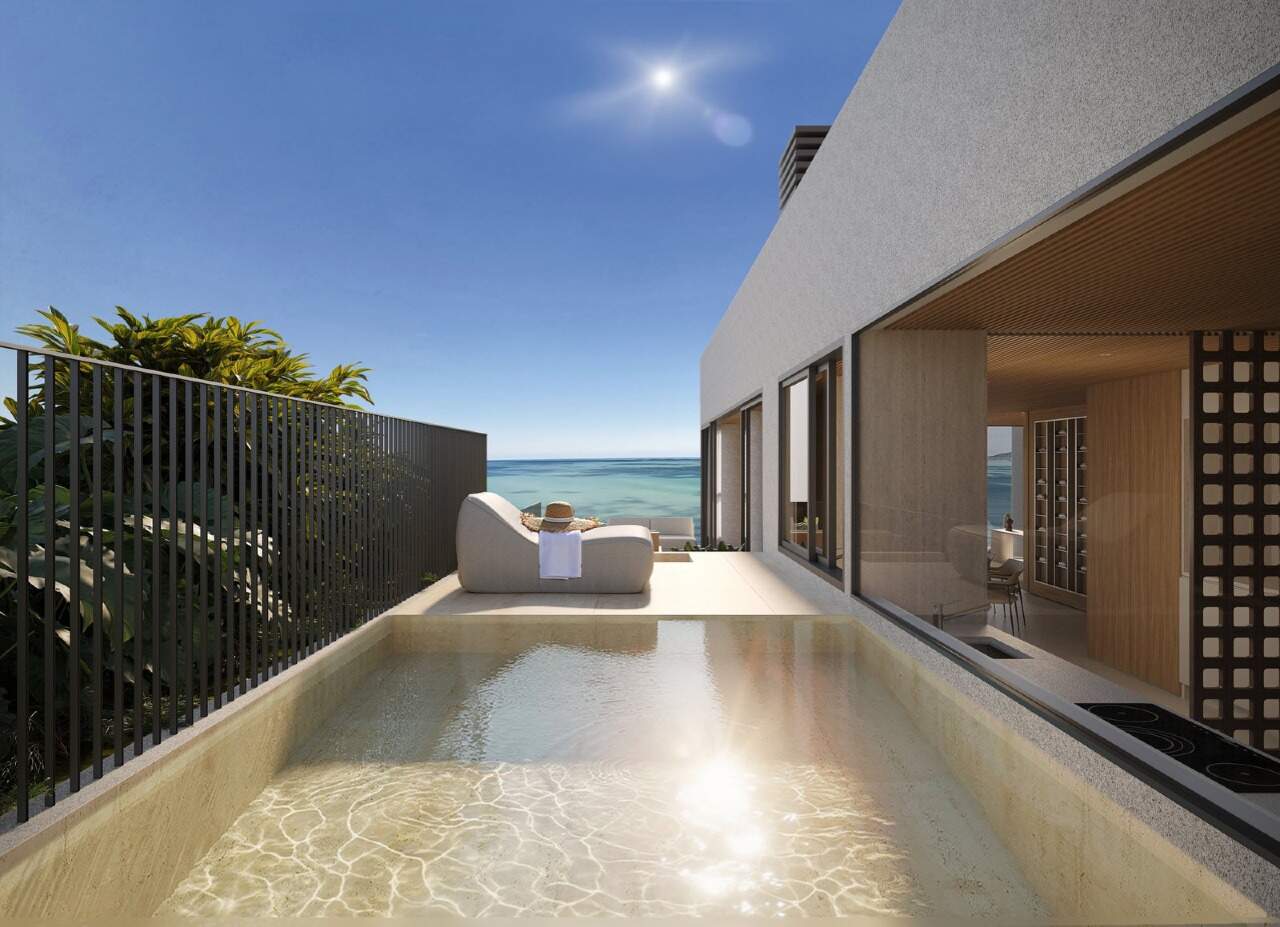 Cobertura à venda no Praia Brava: Piscina privativa da cobertura de 314 m², com o mar ao fundo (imagem ilustrativa)
