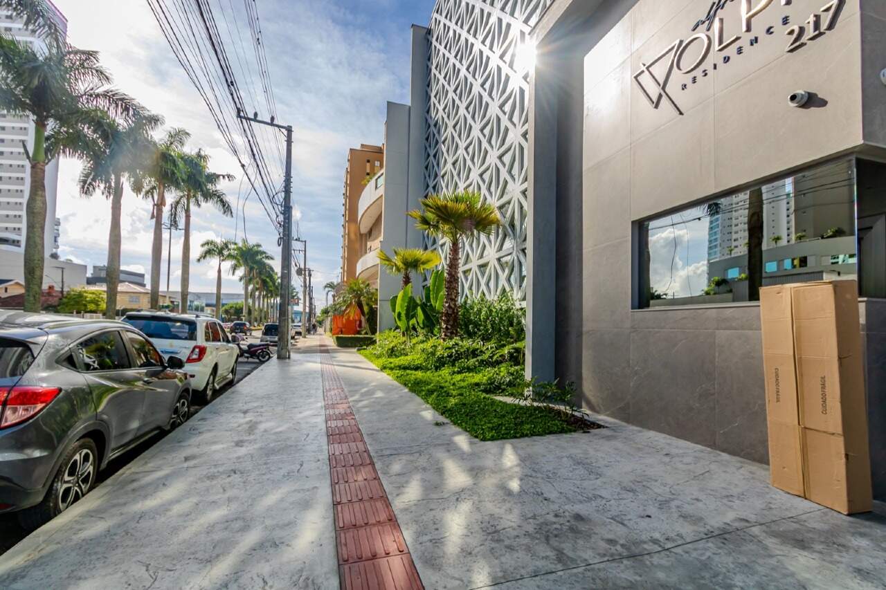 Apartamento à venda no Fazenda: Calçada e letreiro do Volpi Residence