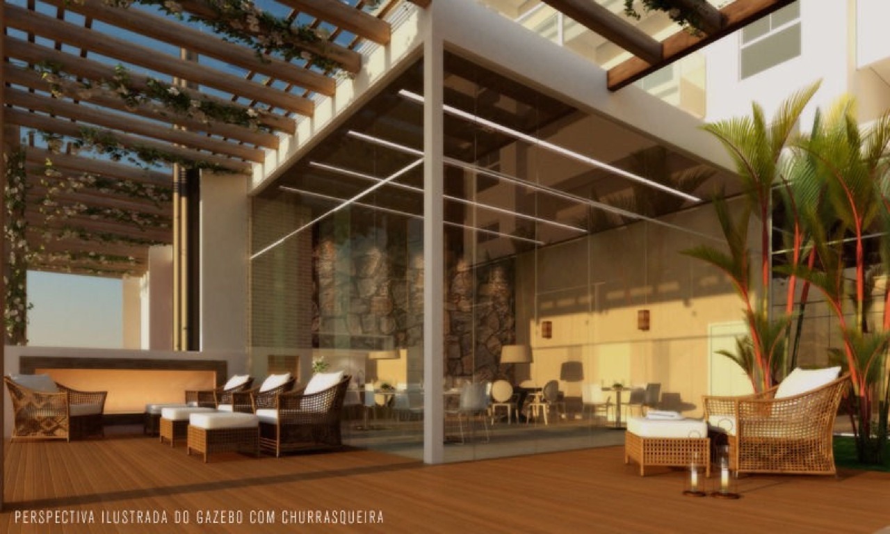 Apartamento à venda no Praia Brava: Gazebo com churrasqueira e deck de madeira (imagem ilustrativa)
