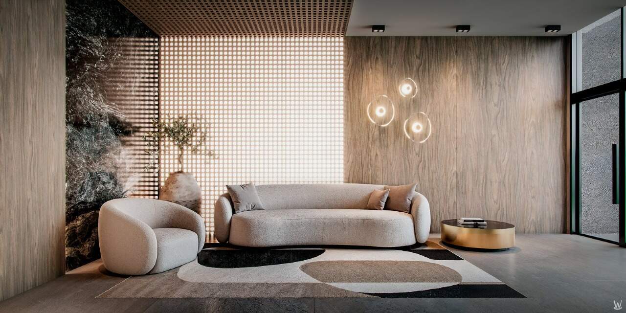 Apartamento à venda no Fazenda: Hall de entrada decorado, com sofás e poltronas (imagem ilustrativa)