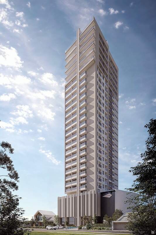 Apartamento à venda no Fazenda: Torre do A. Ducati Residence com o céu azul ao fundo (imagem ilustrativa)