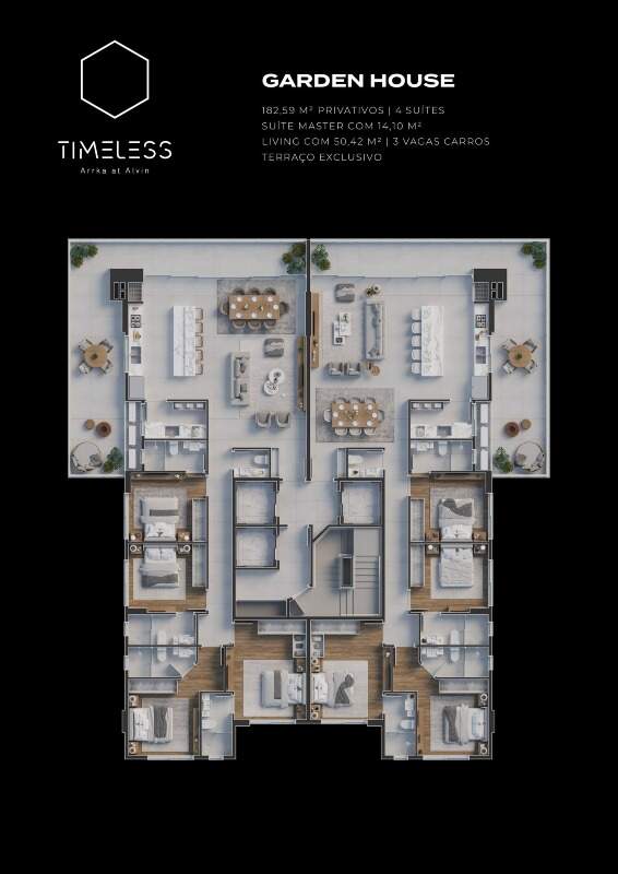 Apartamento à venda no Centro: Planta da tipologia Garden House; posição da unidade 101 a confirmar
