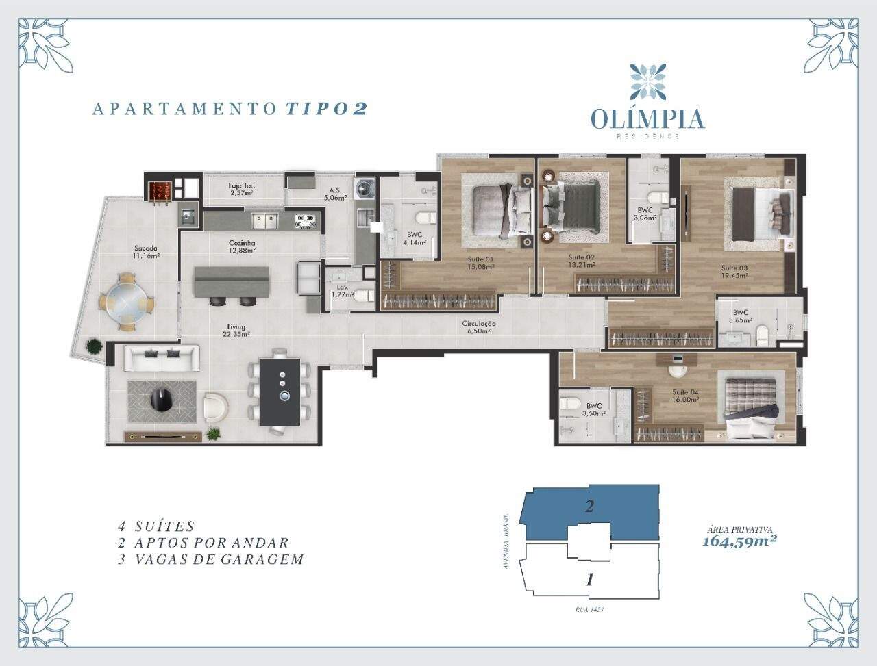 Apartamento à venda no Centro: Planta de referência do Olímpia Residence; configuração sujeita à conferência