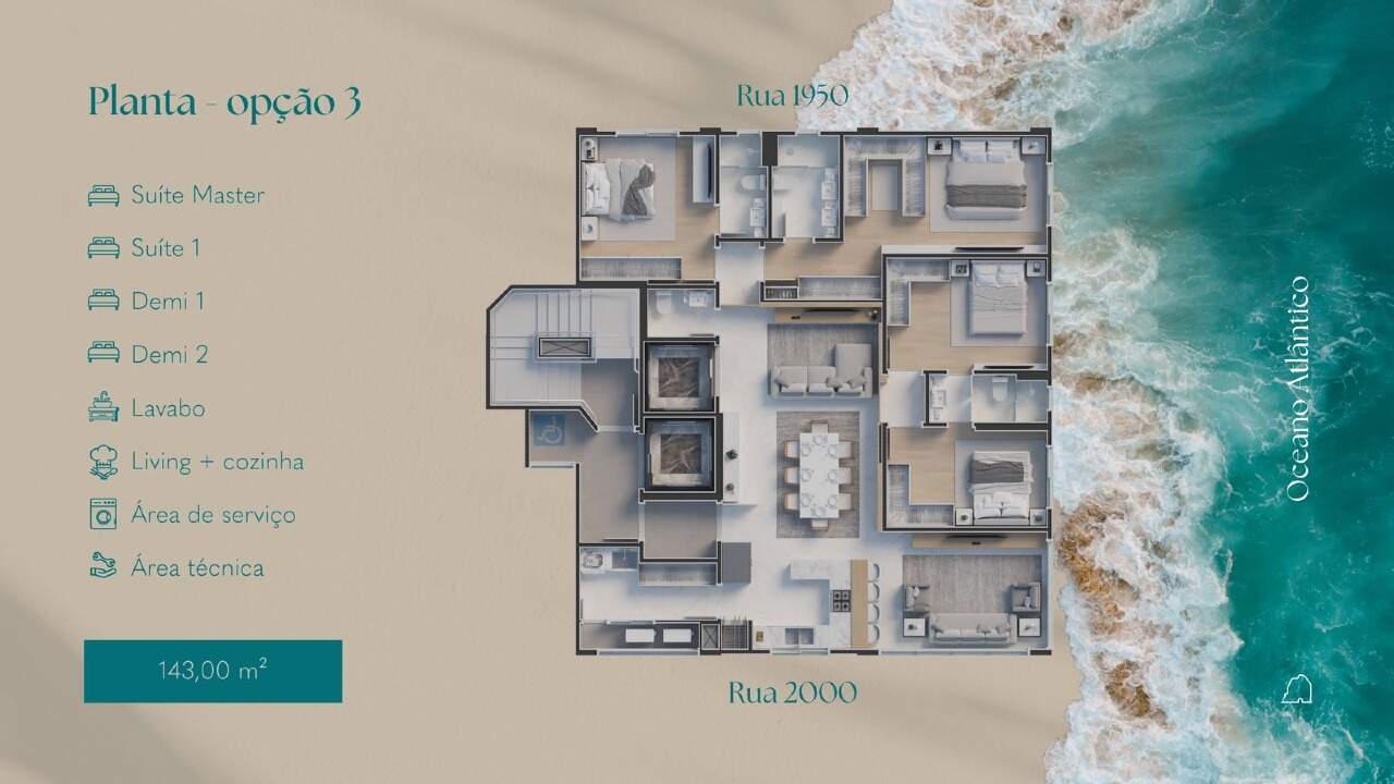 Apartamento à venda no Centro: Planta de 143 m² com 2 suítes e 2 demi-suítes