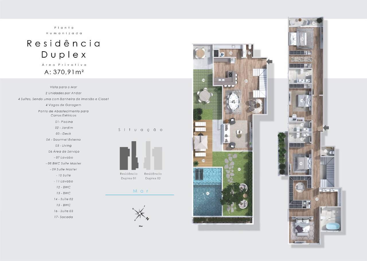 Apartamento diferenciado à venda no Cabeçudas: Planta da tipologia garden duplex, com 370,91 m² privativos