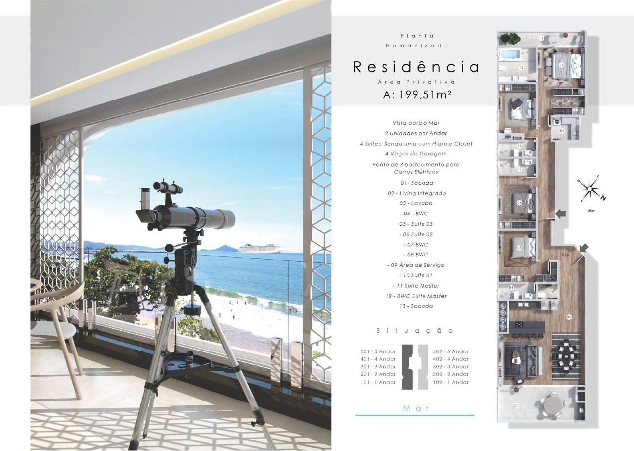 Apartamento à venda no Cabeçudas: Planta da tipologia de 199,51 m² com quatro suítes