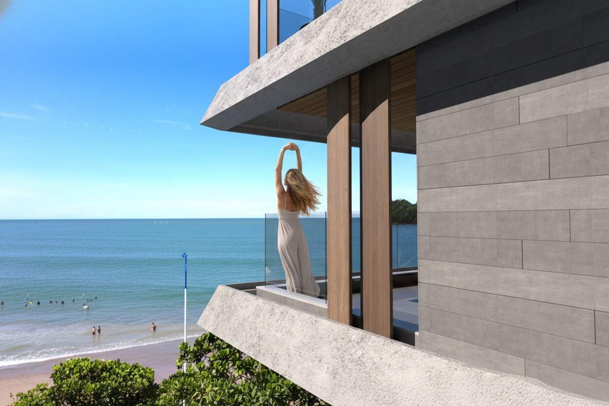Apartamento à venda no Cabeçudas: Perspectiva de sacada de frente para o mar (imagem ilustrativa)