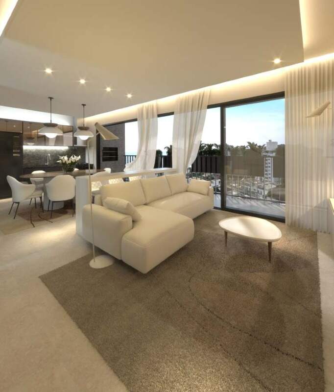 Apartamento diferenciado à venda no Cabeçudas: Living da planta tipo 01 (imagem ilustrativa)