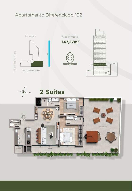 Apartamento diferenciado à venda no Cabeçudas: Planta diferenciada de 147,27 m² (imagem ilustrativa)
