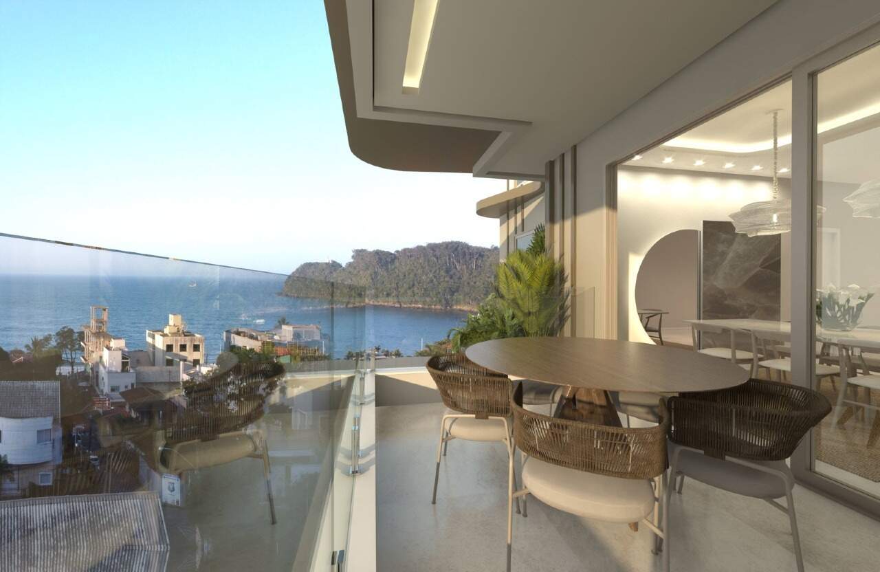 Apartamento à venda no Cabeçudas: Sacada gourmet da planta tipo 2 (imagem ilustrativa; paisagem simulada)