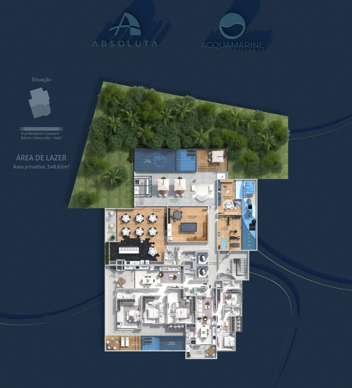 Apartamento diferenciado à venda no Cabeçudas: Planta do pavimento de lazer, onde fica este apartamento diferenciado