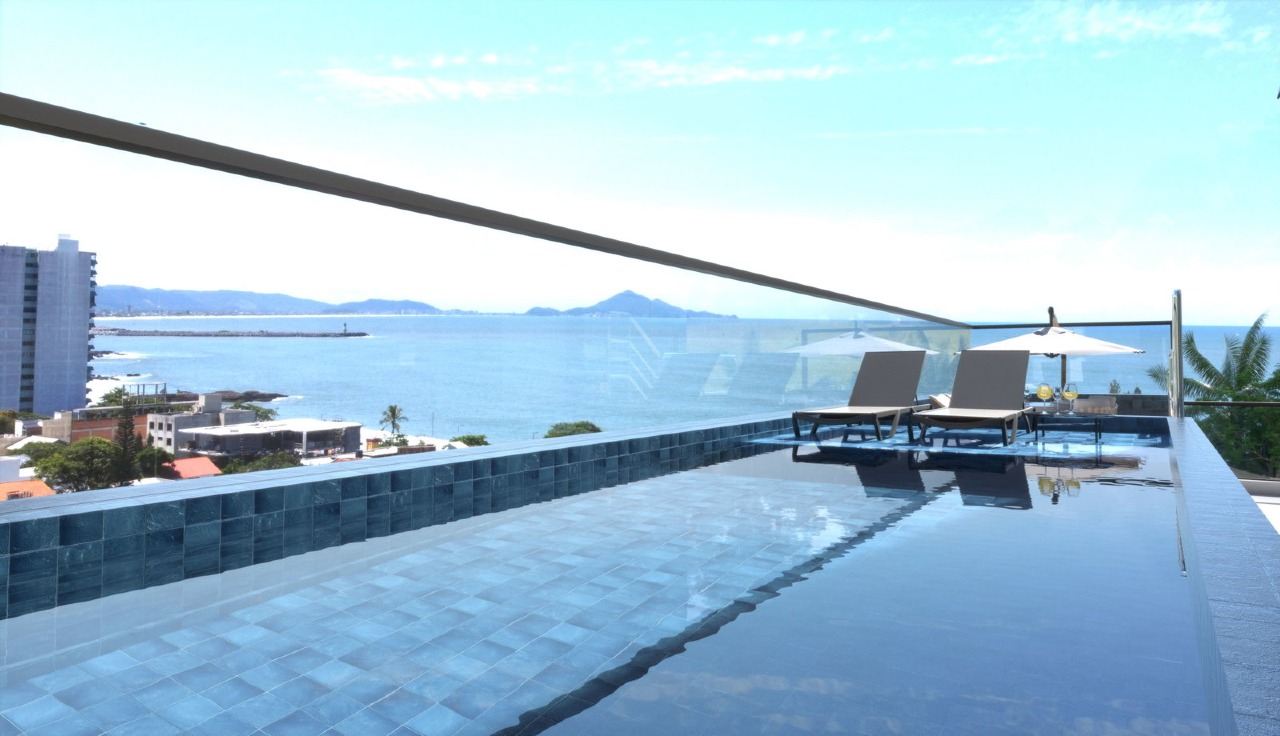 Apartamento diferenciado à venda no Cabeçudas: Piscina privativa do apartamento diferenciado, voltada para o mar (imagem ilustrativa)