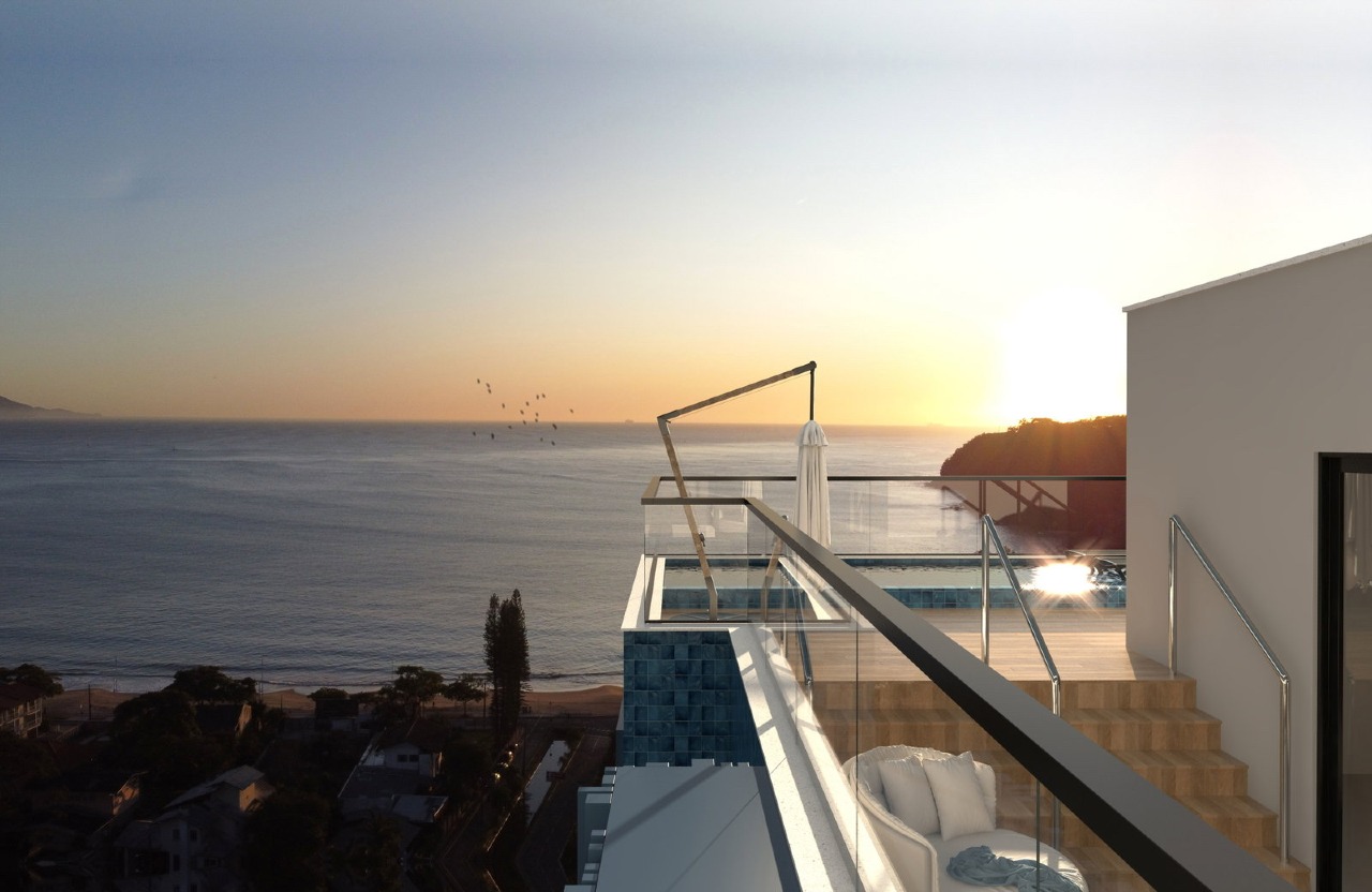 Cobertura à venda no Cabeçudas: Entardecer no terraço de uma das coberturas duplex (imagem ilustrativa)