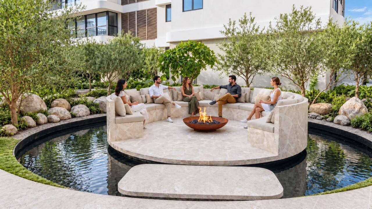 Cobertura à venda no Fazenda: Praça das Oliveiras, com fire place e espelho d’água (imagem ilustrativa)