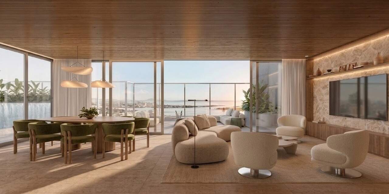 Cobertura à venda no Fazenda: Living de cobertura duplex do Pátio Beira Rio (imagem ilustrativa)