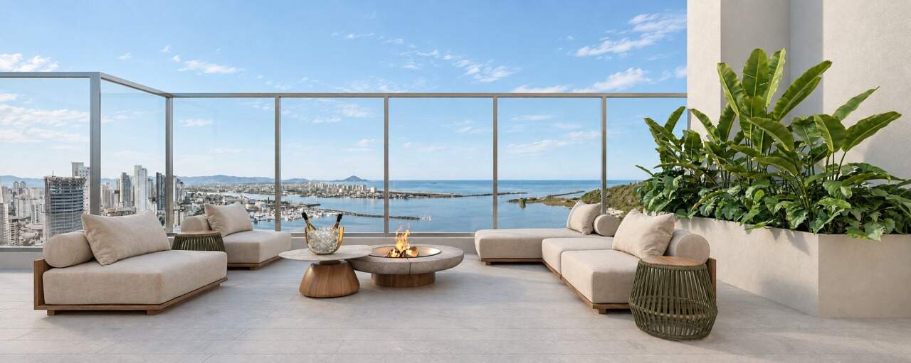 Cobertura à venda no Fazenda: Terraço com vista para o mar no alto do Pátio Beira Rio (imagem ilustrativa)