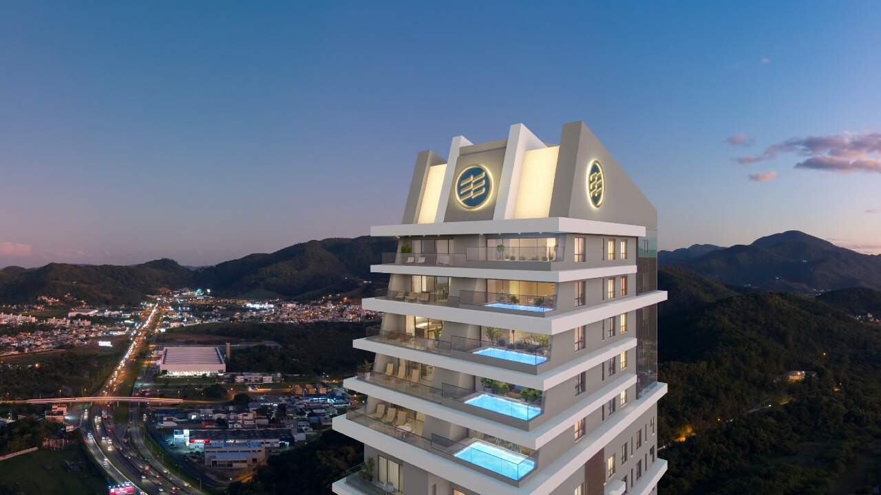 Cobertura à venda no Centro: Topo da torre do Hyde ao anoitecer, com varandas e piscinas (imagem ilustrativa)