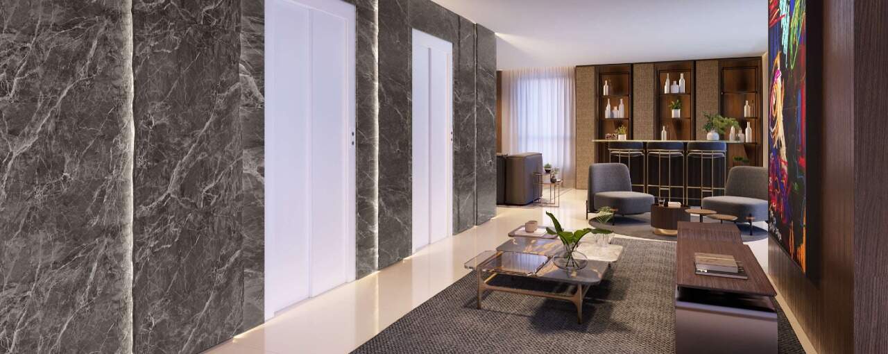 Cobertura à venda no Centro: Hall privativo da penthouse, onde abrem os dois elevadores sociais (imagem ilustrativa)