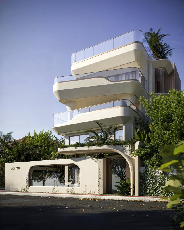 Apartamento diferenciado à venda no Cabeçudas: Ponta do Oceean com terraços curvos e jardineiras (imagem ilustrativa)