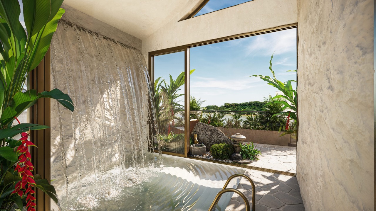 Apartamento à venda no Cabeçudas: Piscina aquecida com cascata (imagem ilustrativa)