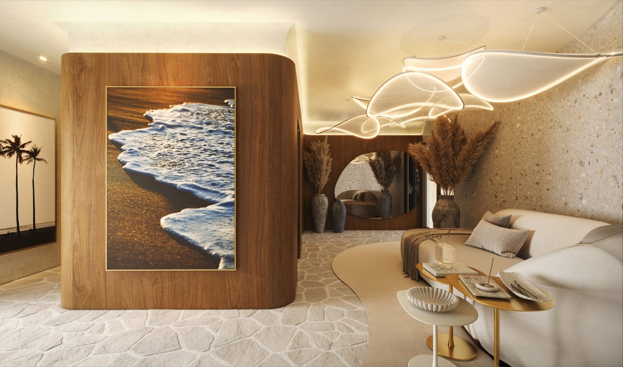 Apartamento à venda no Cabeçudas: Hall de entrada decorado e mobiliado (imagem ilustrativa)
