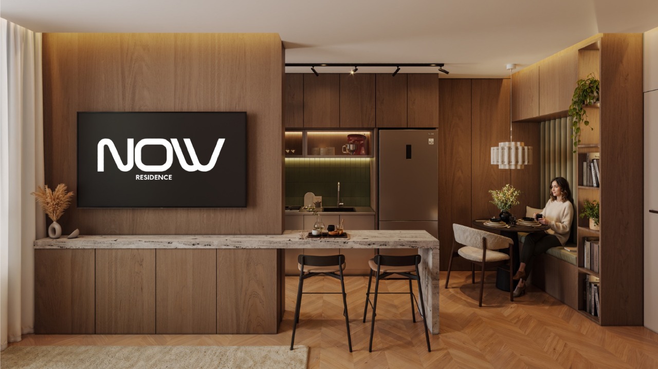 Apartamento à venda no Centro: Living com cozinha e canto de refeições em planta compacta (imagem ilustrativa)