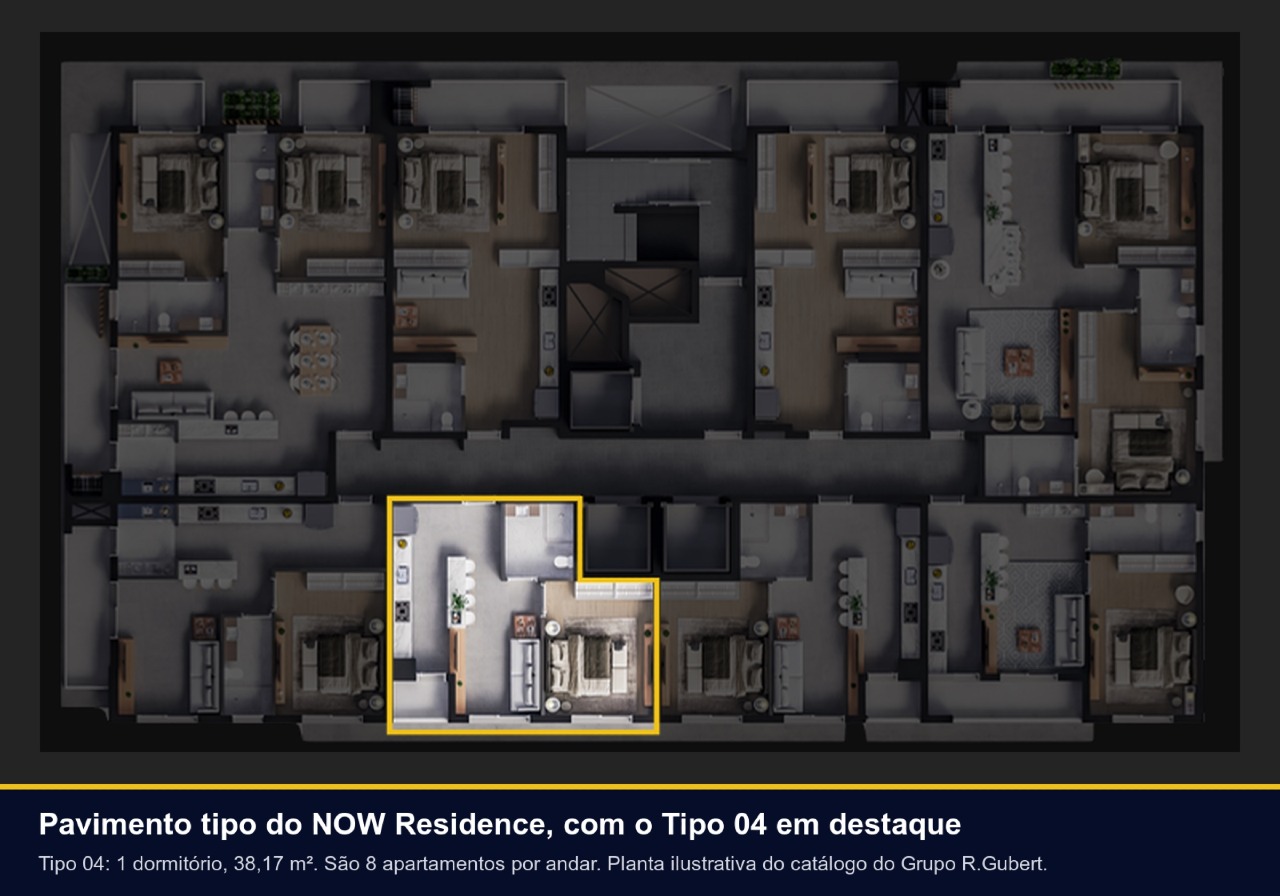 Apartamento à venda no Centro: Pavimento tipo com a posição do Tipo 04 destacada