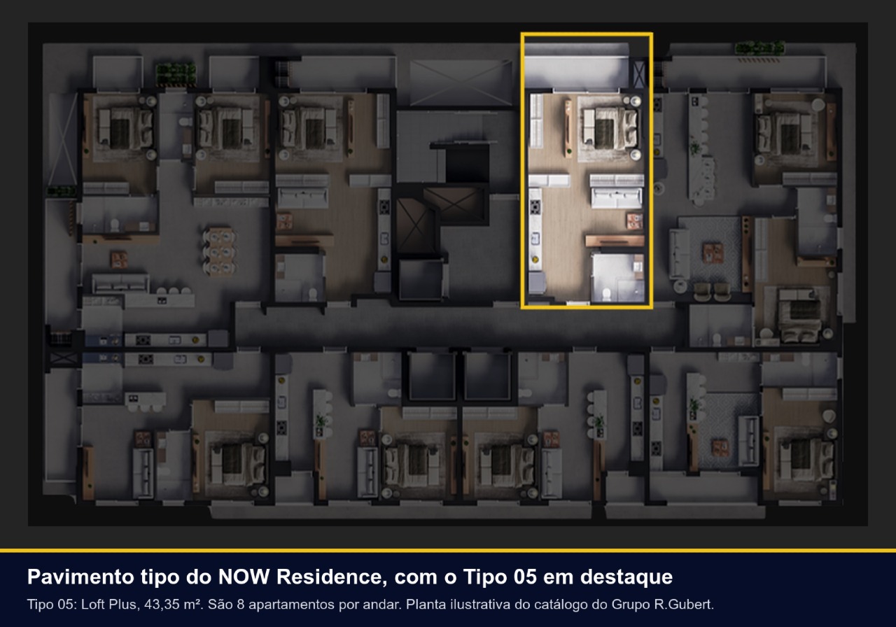 Apartamento à venda no Centro: Pavimento tipo com a posição do Tipo 05 destacada